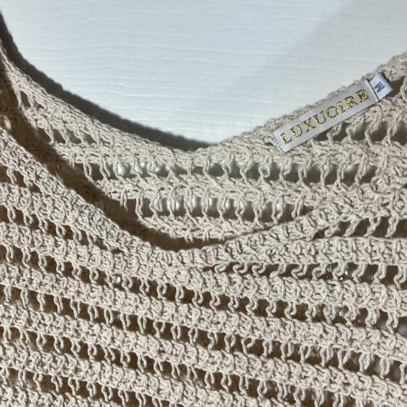 Luxuoire knit crochet mesh crop top sleeveless cream color size medium - Picture 2 of 11